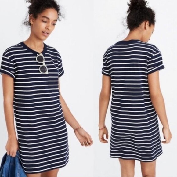 Madewell Striped Pocket Tee Dress Navy‎ White Size XXS 2019 Blue Short Sleeve - Picture 1 of 7